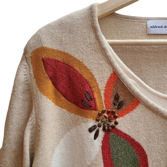 Floral Design 90s Sweater with Wood and Stone  Accents, Size XL - Picture 3 of 7